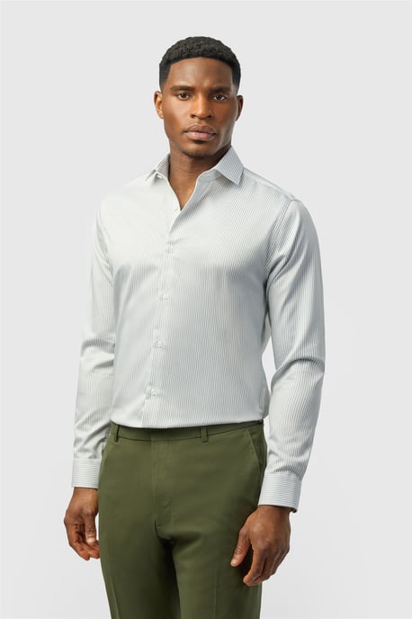 Long Sleeve Striped Tailored Formal Shirt in Light Grey - Image 1