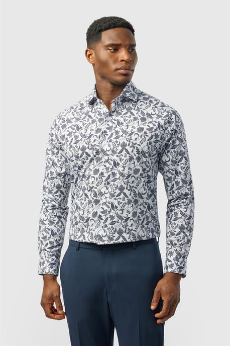 Long Sleeve Paisley Tailored Formal Shirt in White - Image 1