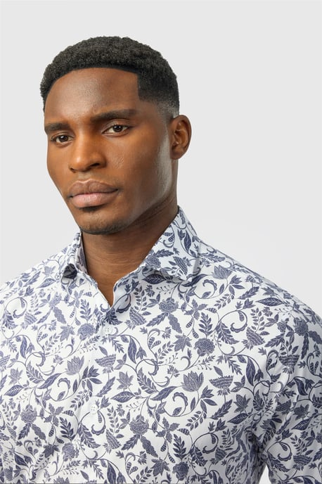 Long Sleeve Paisley Tailored Formal Shirt in White - Image 2