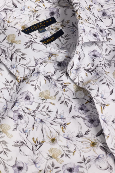 Long Sleeve Floral Tailored Formal Shirt in White - Image 2
