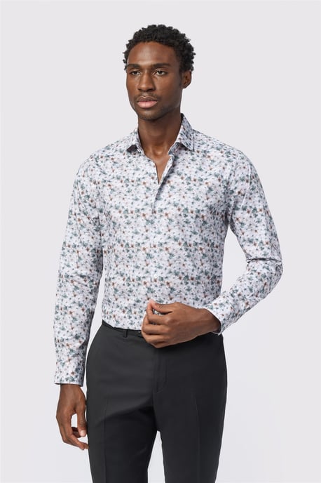 Long Sleeve Floral Tailored Formal Shirt in White - Image 1