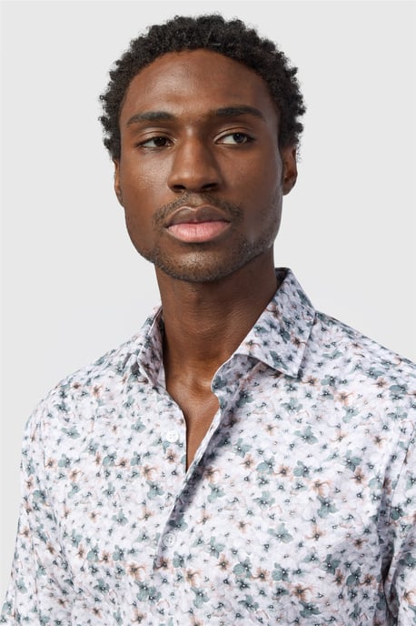 Long Sleeve Floral Tailored Formal Shirt in White - Image 2