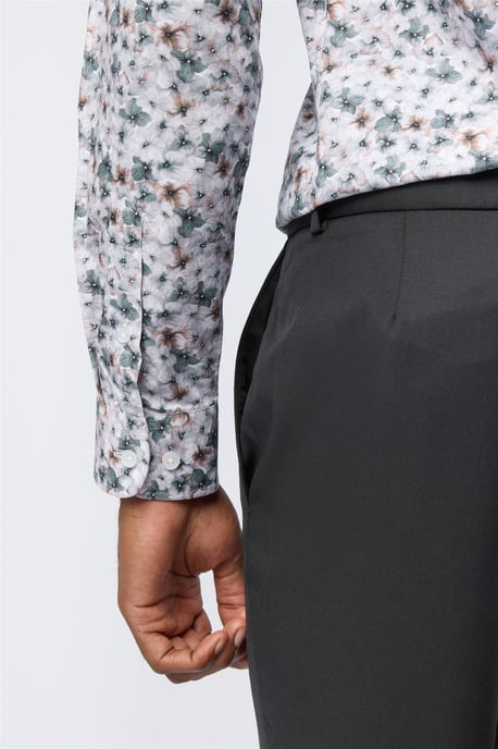 Long Sleeve Floral Tailored Formal Shirt in White - Image 3