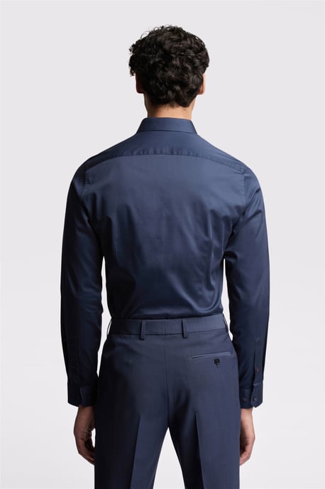 Long Sleeve Slim Fit Formal Shirt in Navy - Image 4