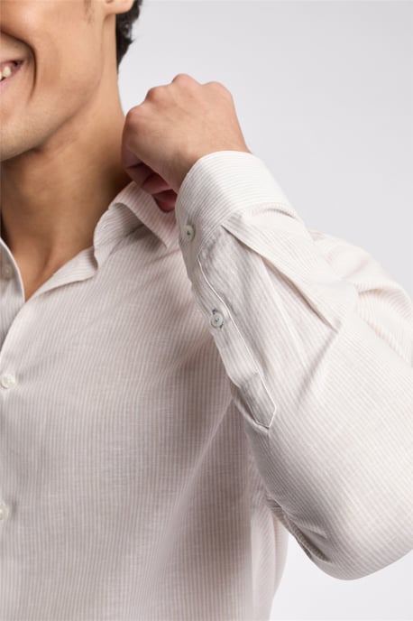 Long Sleeve Striped Slim Fit Formal Shirt in Cream - Image 3