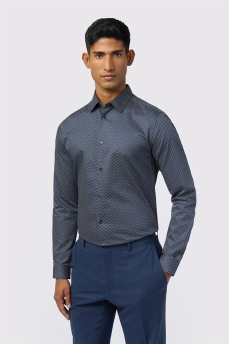 Long Sleeve Slim Fit Formal Shirt in Dark Blue - Image 1