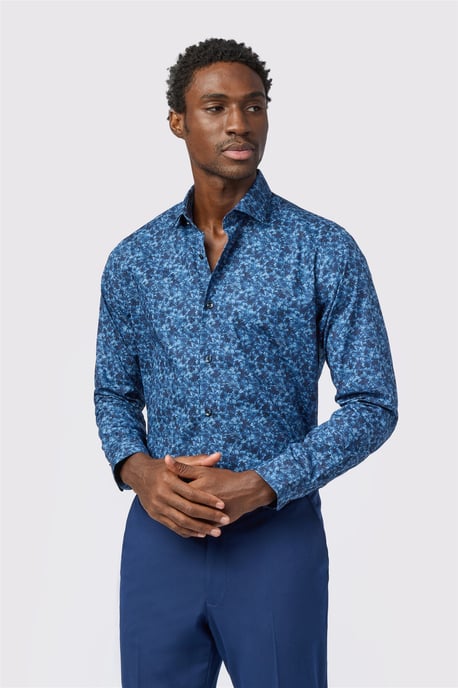 Long Sleeve Floral Tailored Formal Shirt in Blue - Image 1