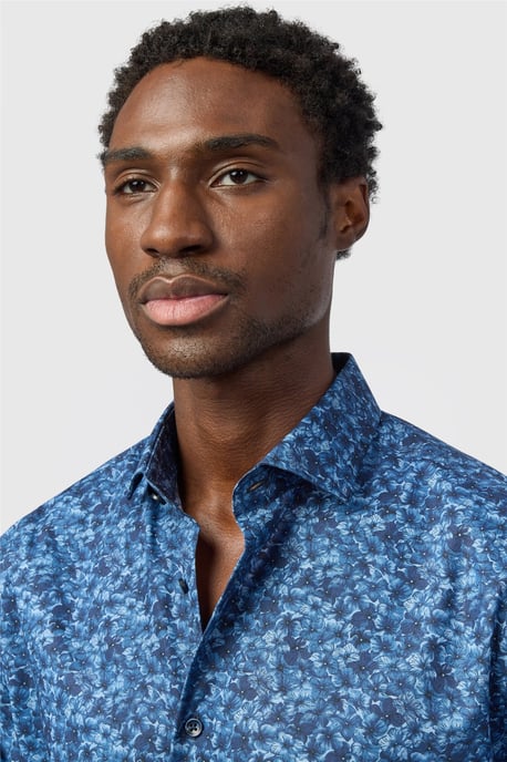 Long Sleeve Floral Tailored Formal Shirt in Blue - Image 2