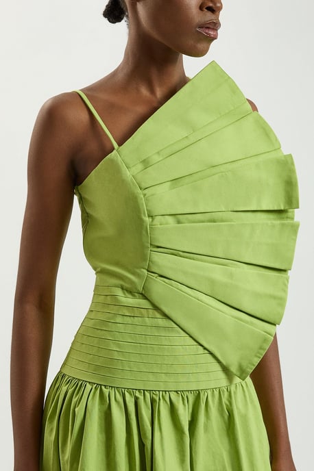 Cotton Poplin 3D Pleat Detail Woven Midi Dress - Image 2