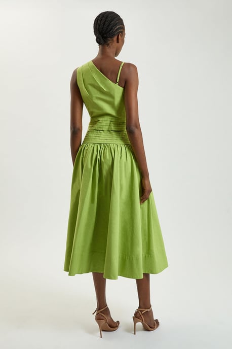 Cotton Poplin 3D Pleat Detail Woven Midi Dress - Image 3