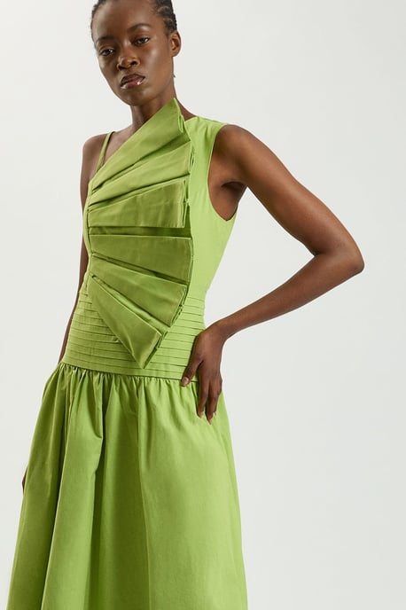 Cotton Poplin 3D Pleat Detail Woven Midi Dress - Image 4