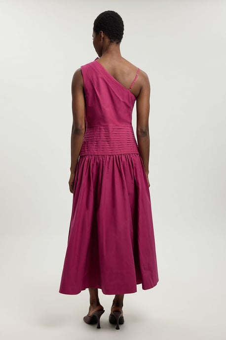 Cotton Poplin 3D Pleat Detail Woven Midi Dress - Image 3