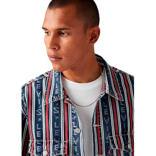 Levis Heren-truckerjack van denim met verticale strepen (Blauw) - Image 4