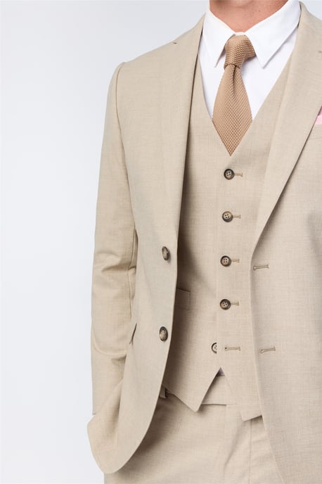 Single Breasted Long Sleeve Two Button Slim Fit Suit Jacket in Natural - Image 4