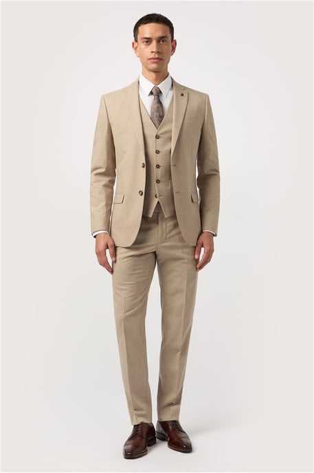 Single Breasted Long Sleeve Two Button Slim Fit Suit Jacket in Natural - Image 5