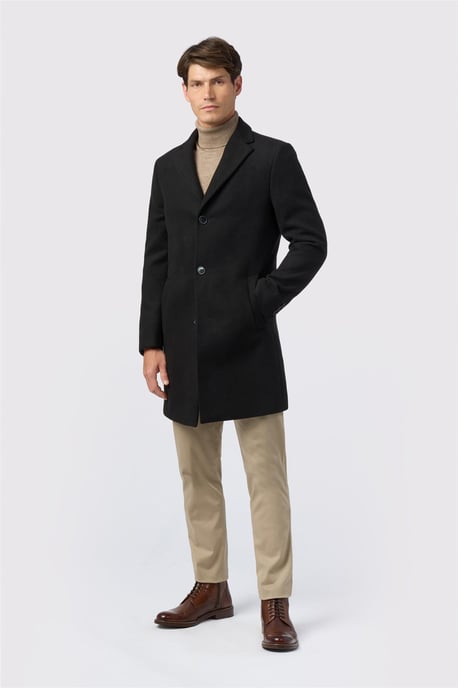 Single Breasted Long Sleeve Three Button Overcoat in Black - Image 2