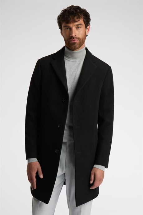 Single Breasted Long Sleeve Three Button Overcoat in Black - Image 4