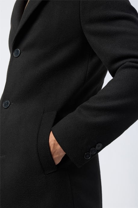 Single Breasted Long Sleeve Three Button Overcoat in Black - Image 5