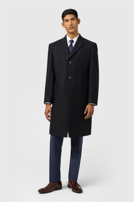Single Breasted Long Sleeve Three Button Overcoat in Navy - Image 2