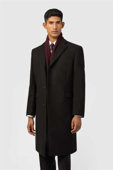 Single Breasted Long Sleeve Four Button Overcoat in Black - Image 1