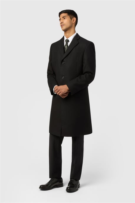 Single Breasted Long Sleeve Four Button Overcoat in Black - Image 3