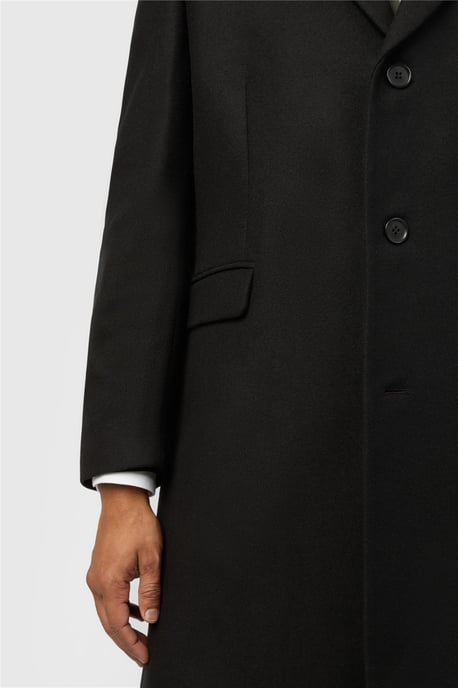 Single Breasted Long Sleeve Four Button Overcoat in Black - Image 4