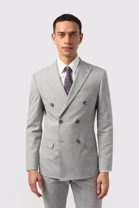 Double Breasted Long Sleeve Six Button Slim Fit Suit Jacket in Silver - Image 1
