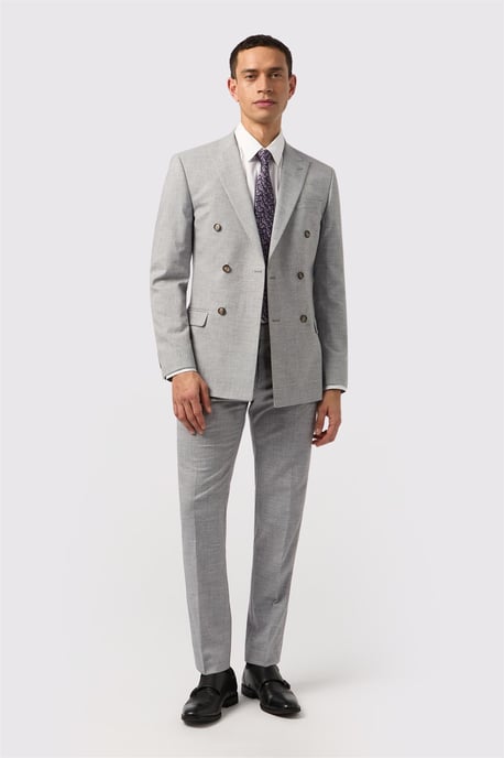 Double Breasted Long Sleeve Six Button Slim Fit Suit Jacket in Silver - Image 2