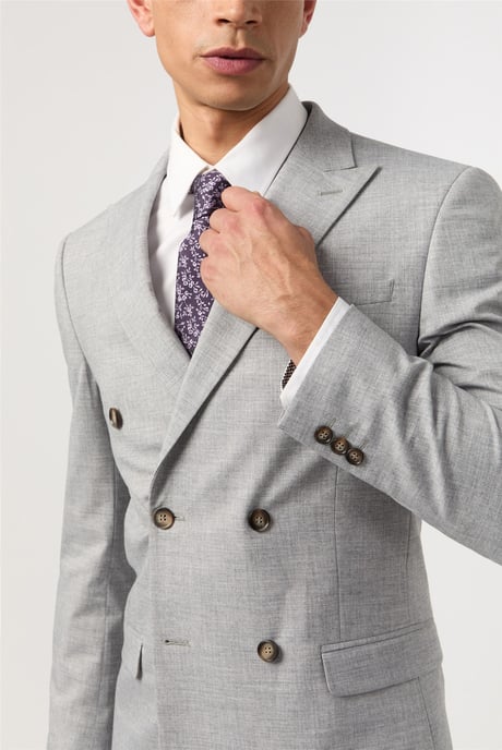 Double Breasted Long Sleeve Six Button Slim Fit Suit Jacket in Silver - Image 3
