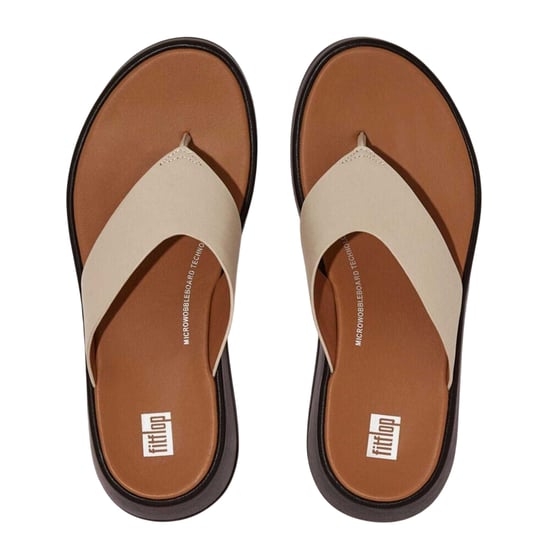 FitFlop F-Mode Luxe leren platte sandalen voor dames (Beige) - Image 3