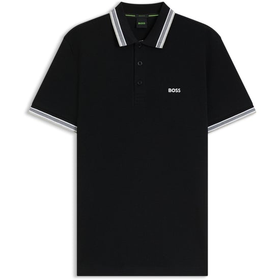 Boss Herenpoloshirt ‘Paddy’ met contrasterende boorden (Zwart/Grijs) - Image 1