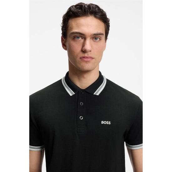 Boss Herenpoloshirt ‘Paddy’ met contrasterende boorden (Zwart/Grijs) - Image 4