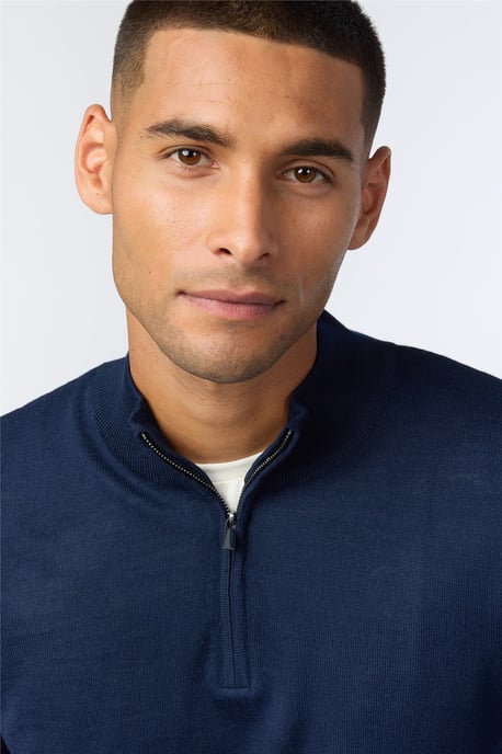 Zip Up Zip Neck Jumper in Navy - Image 3
