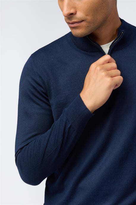 Zip Up Zip Neck Jumper in Navy - Image 4