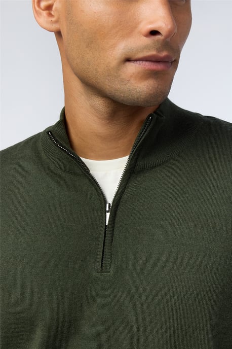 Zip Up Zip Neck Jumper in Dark Green - Image 3