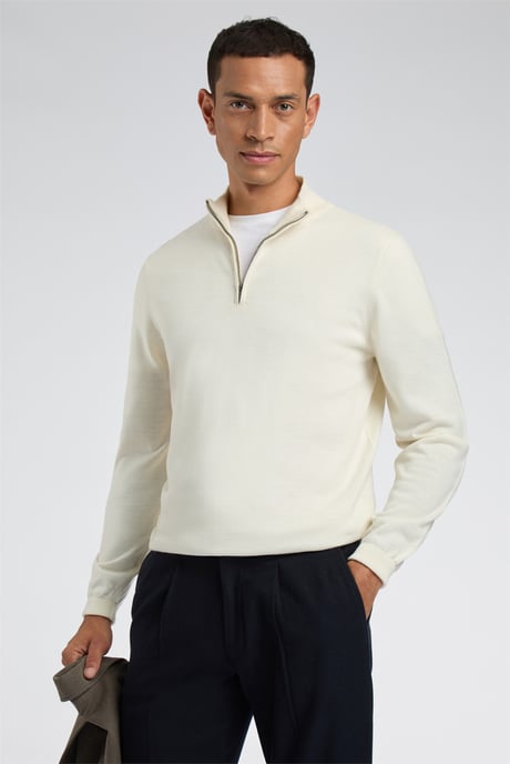 Zip Up Zip Neck Jumper in White - Image 4