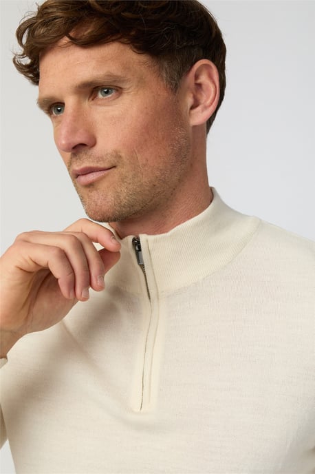 Zip Up Zip Neck Jumper in White - Image 5