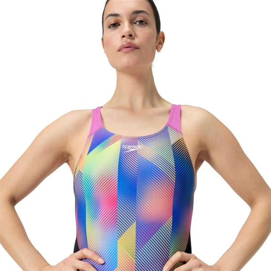 Speedo Dames/dames zwempak uit één stuk (Zwart/roze) - Image 3