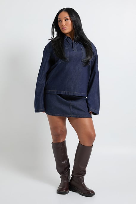Plus Denim Collared Rugby Shirt - Image 3