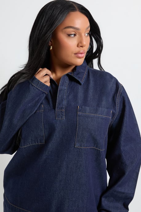 Plus Denim Collared Rugby Shirt - Image 4