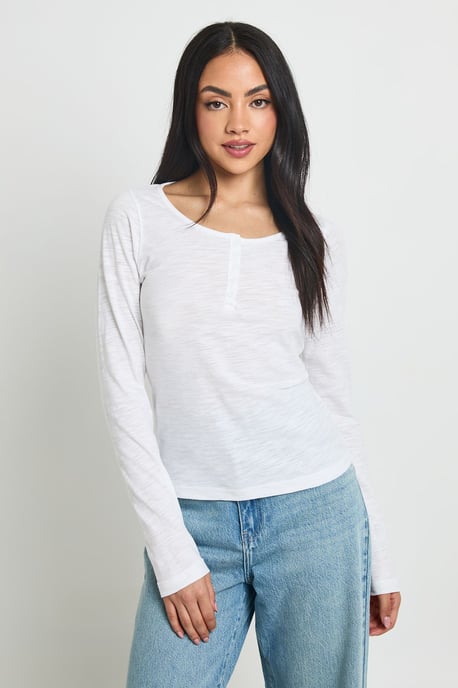Sheer Slub Henley Top - Image 1