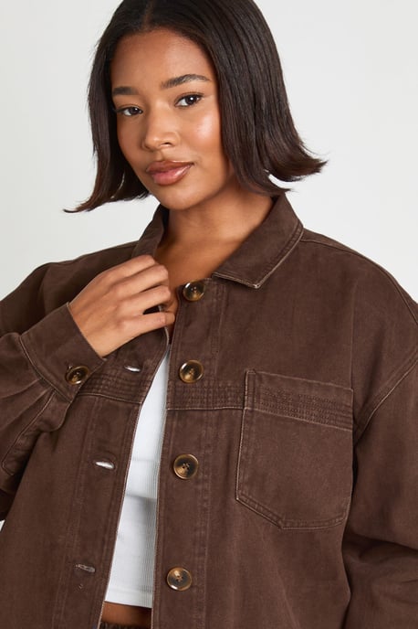 Plus Washed Denim Long Sleeve Shirt - Image 4