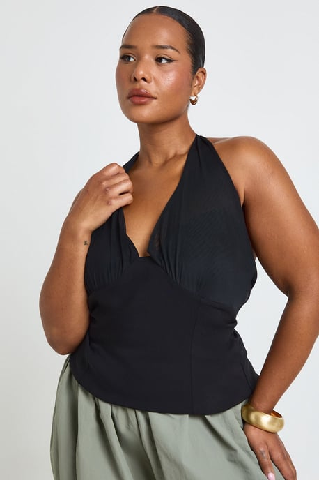Plus Mesh Halterneck Bengaline Top - Image 3