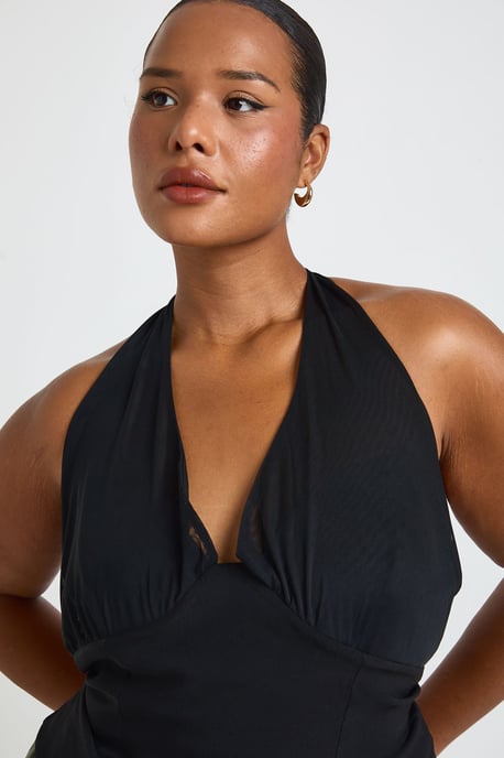 Plus Mesh Halterneck Bengaline Top - Image 4
