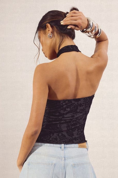 Keyhole Devore Trim Halterneck Top - Image 2