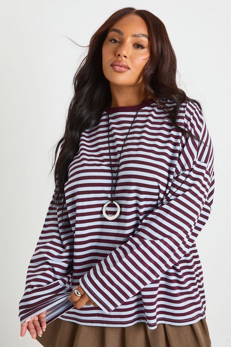 Plus Crew Neck Oversized Stripe Top - Image 5