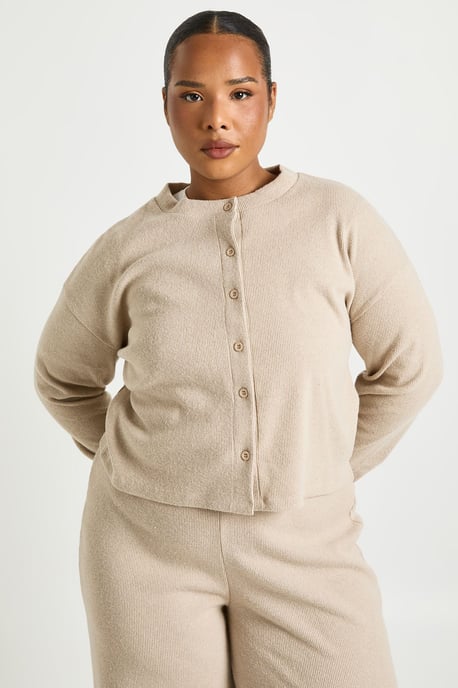 Plus Button Front Knitted Soft Rib Top - Image 1