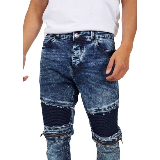 Brave Soul Heren Gewassen Biker Slim Jeans (Donkerblauw) - Image 3