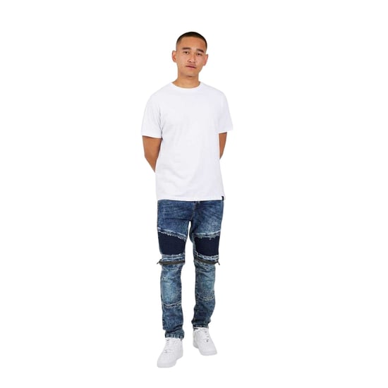 Brave Soul Heren Gewassen Biker Slim Jeans (Donkerblauw) - Image 4