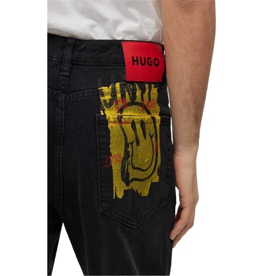 Hugo Slanke herenjeans met 5 zakken en graffitipatroon (Zwart) - Image 3